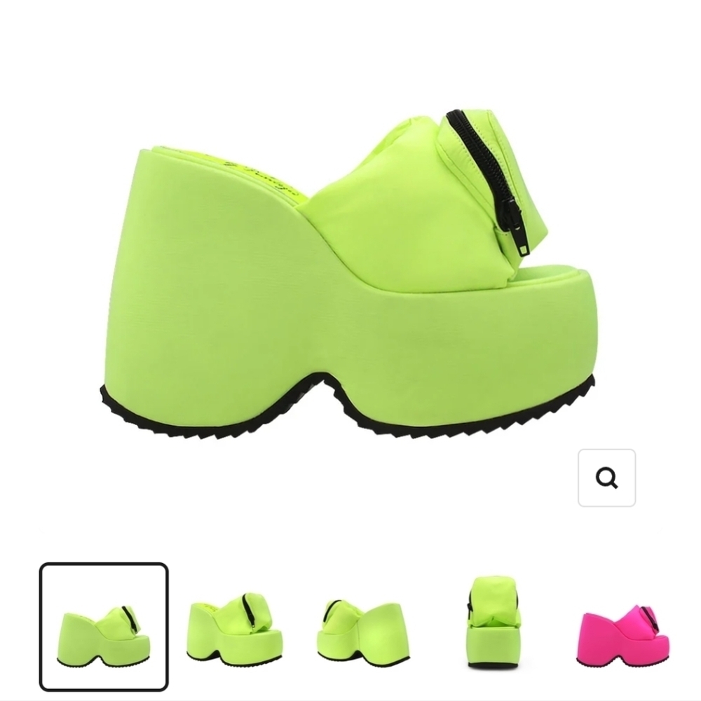 Lemon drop privileged platform 7.5 women's wedge neon shoes slip on pocket green